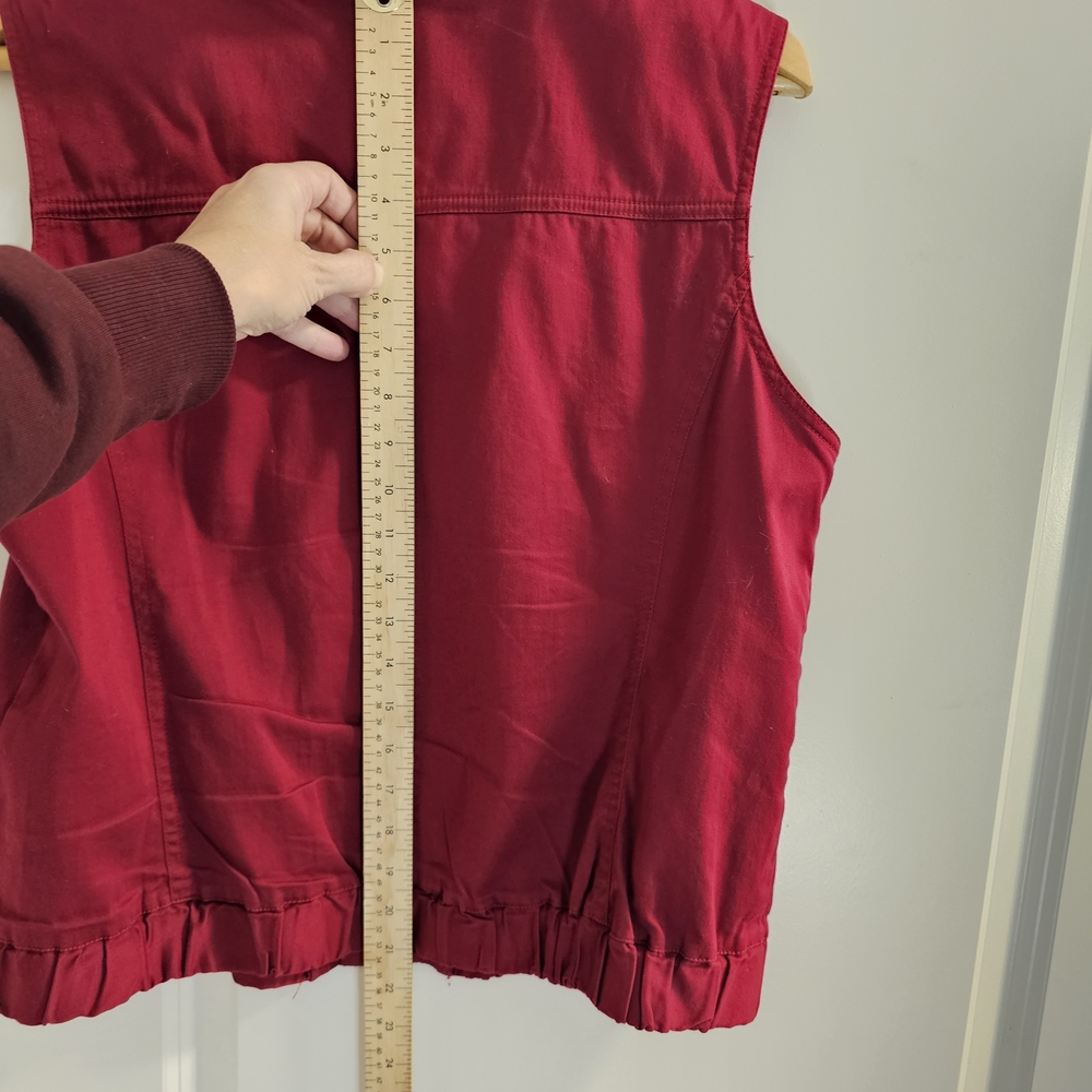 [Christopher & Banks]Red Raspberry Zip Up Ruffle Collar Cotton Blend Vest Large - Picture 7 of 10